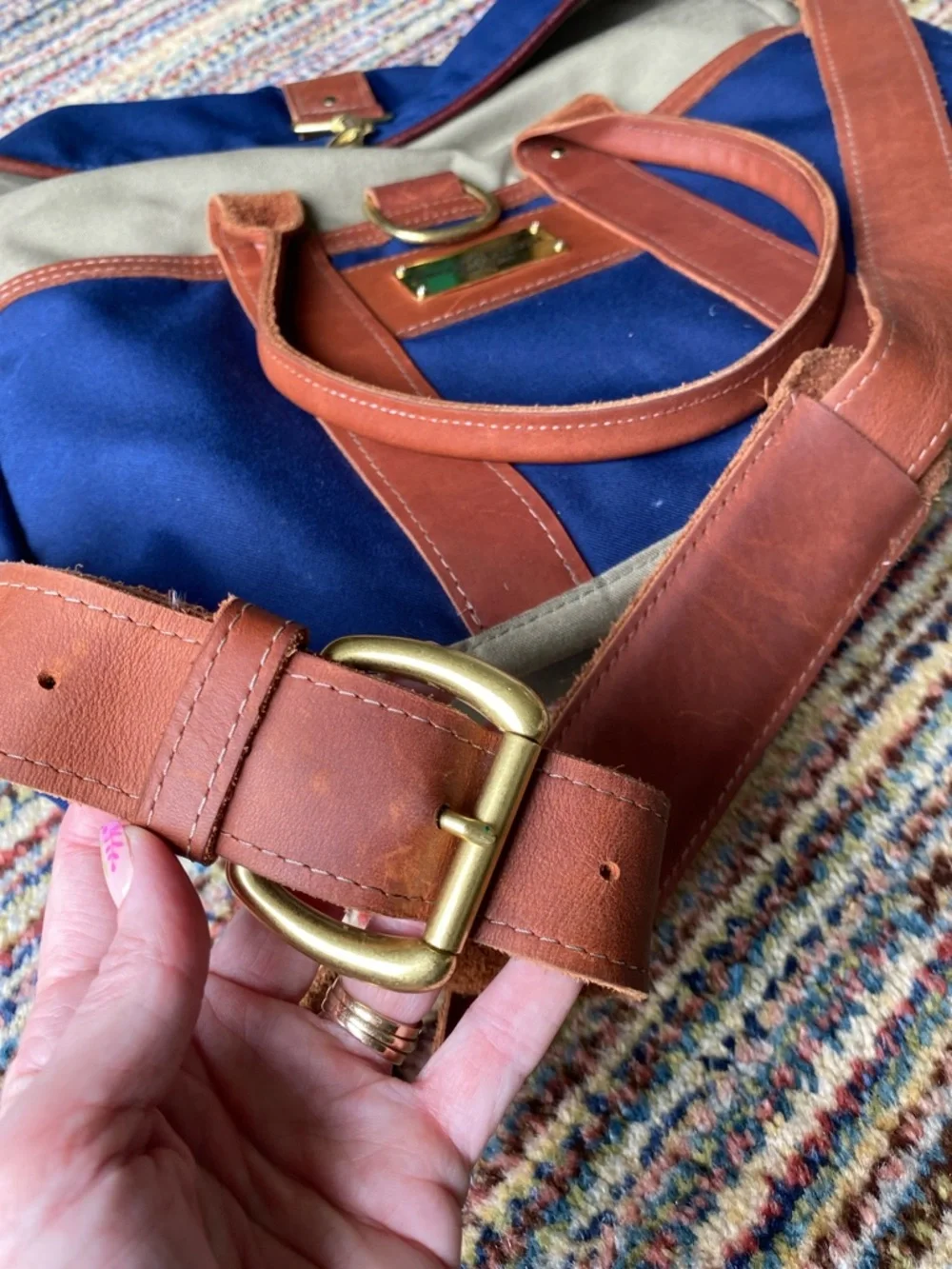 Sword & Plough Navy Canvas Leather Messenger Laptop Bag Made in USA